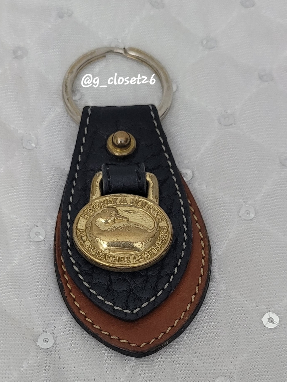 Dooney & Burke Blue and Brown Leather Key Fob with Gold Duck Medallion